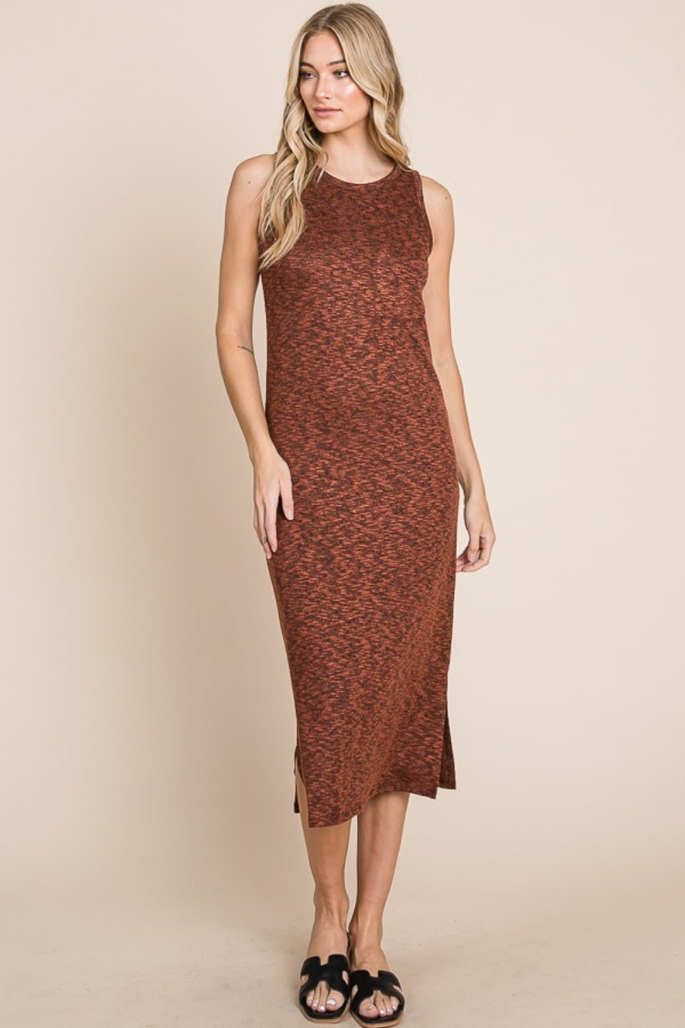 BOMBOM - Sleeveless Midi Shift Dress in Rust