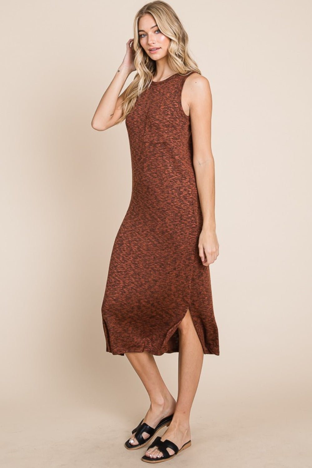 BOMBOM - Sleeveless Midi Shift Dress in Rust