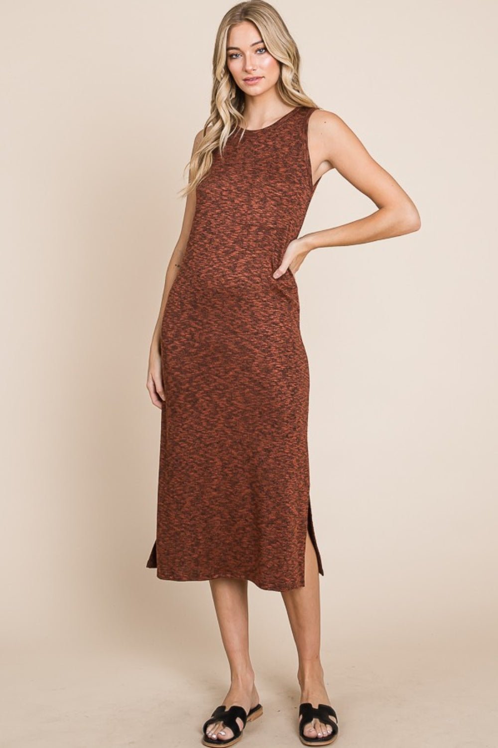 BOMBOM - Sleeveless Midi Shift Dress in Rust