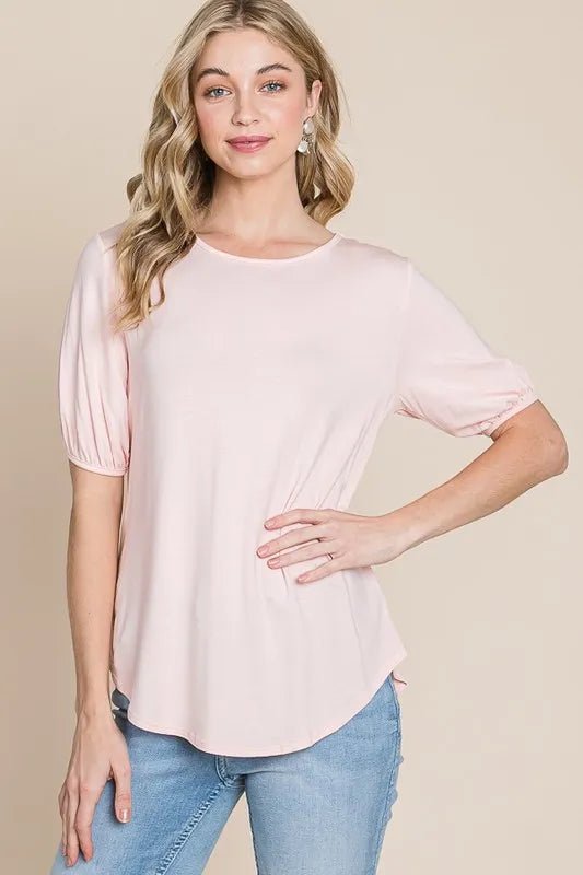 BOMBOM - Soft Blush Puff Sleeve Tee