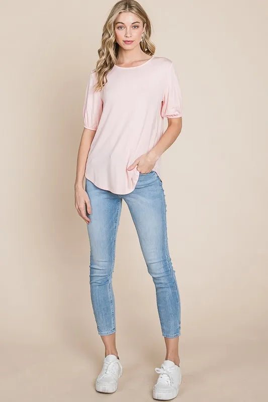BOMBOM - Soft Blush Puff Sleeve Tee