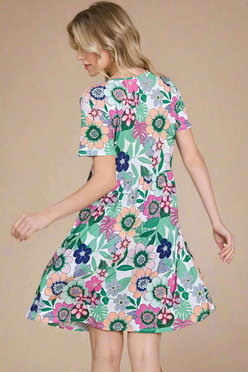 BOMBOM - Tropical Garden V - Neck Mini Dress