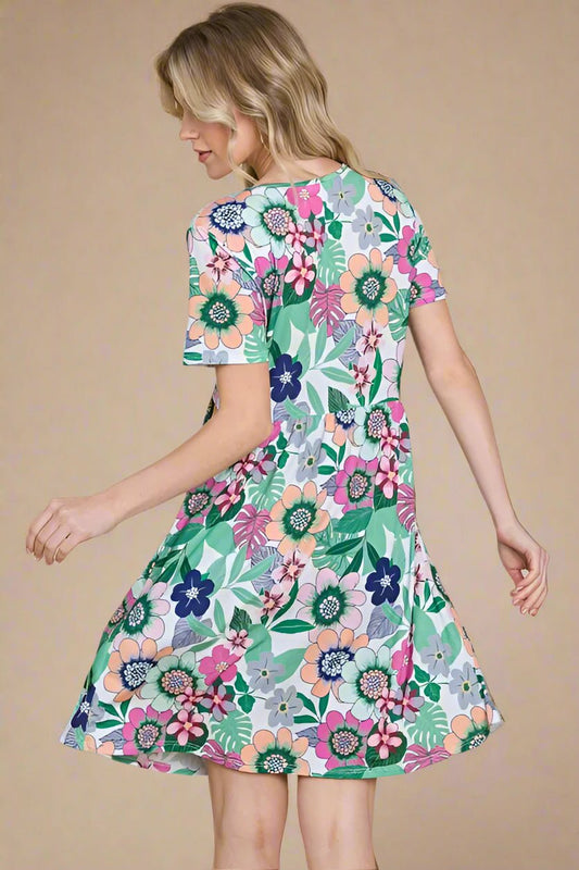 BOMBOM - Tropical Garden V - Neck Mini Dress