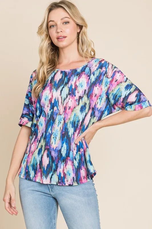 BOMBOM - Watercolor Ikat Print Knit Top