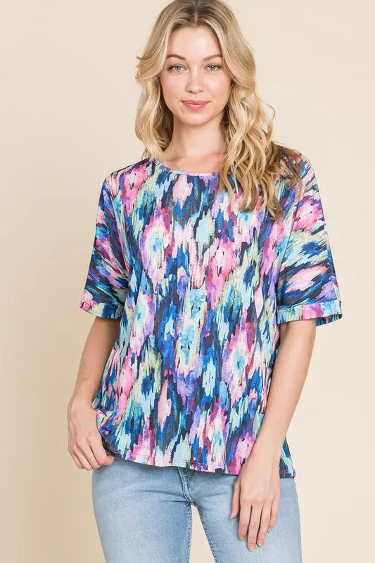 BOMBOM - Watercolor Ikat Print Knit Top