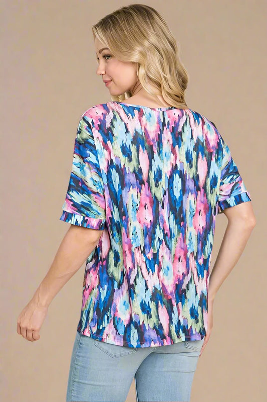 BOMBOM - Watercolor Ikat Print Knit Top