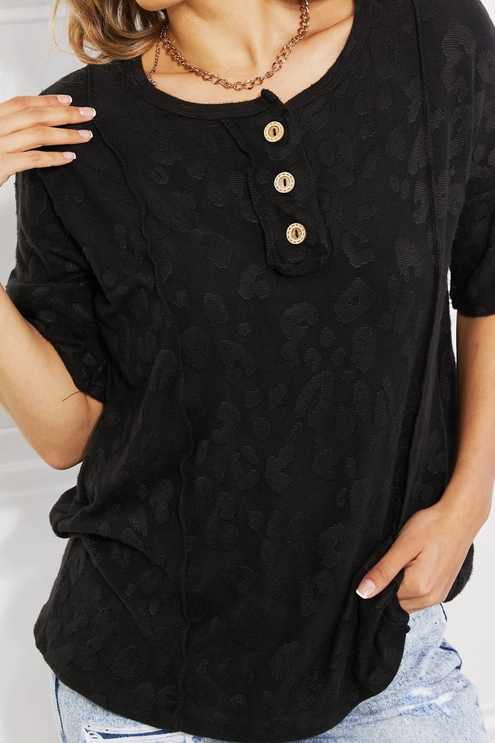 BOMBOMAnimal Jacquard Textured Top in Black