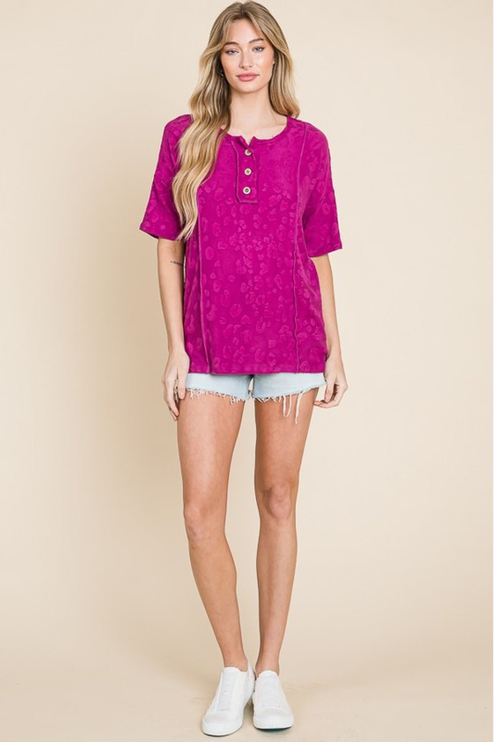 BOMBOMAnimal Jacquard Textured Top in Deep Purple