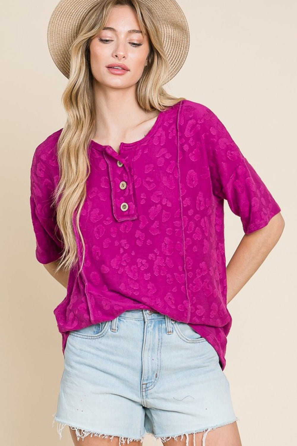 BOMBOMAnimal Jacquard Textured Top in Deep Purple