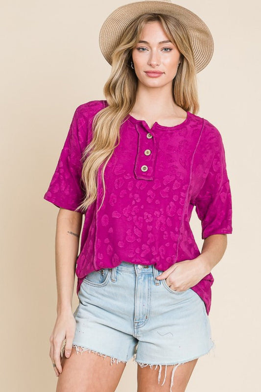 BOMBOMAnimal Jacquard Textured Top in Deep Purple