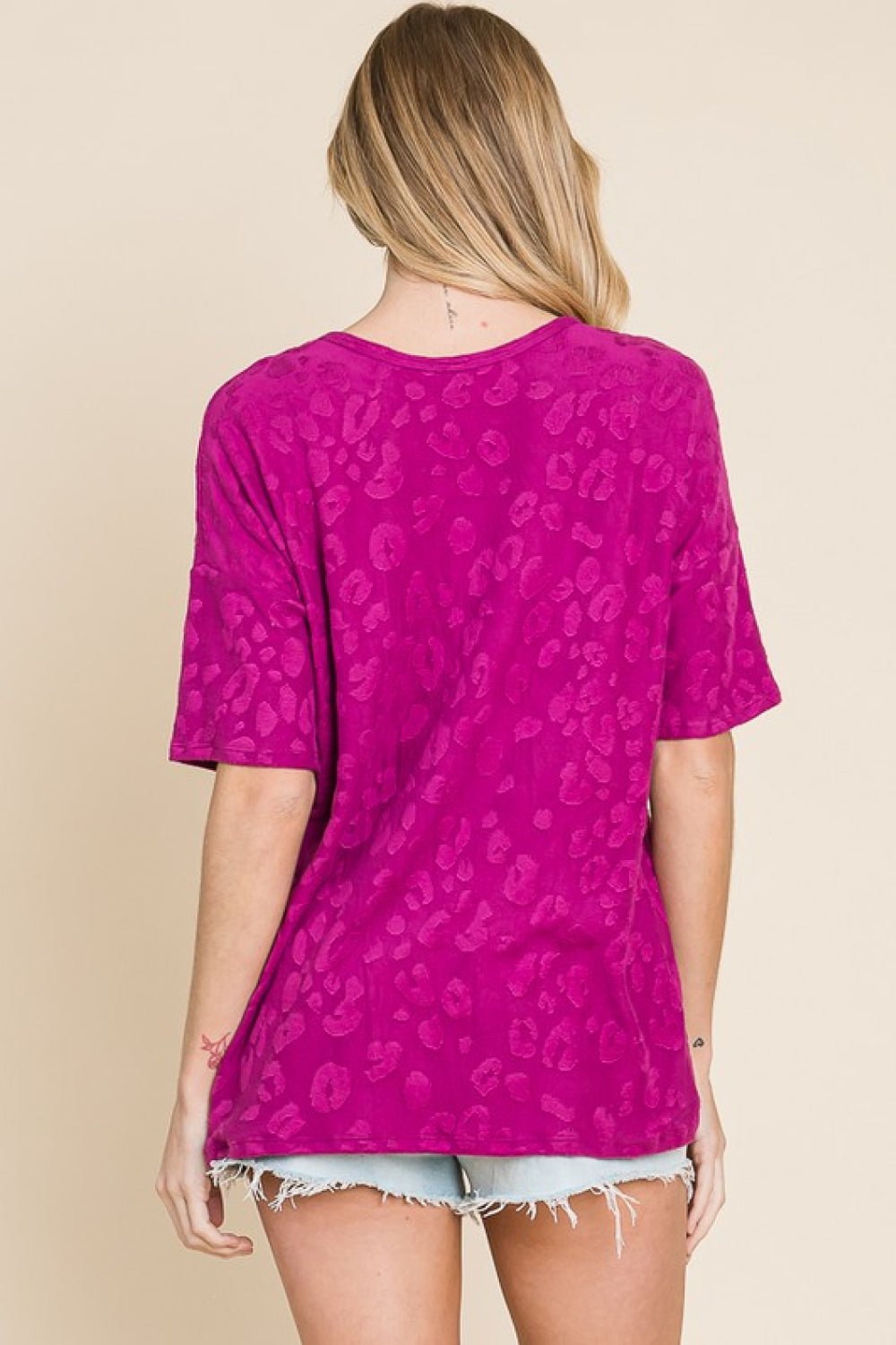 BOMBOMAnimal Jacquard Textured Top in Deep Purple