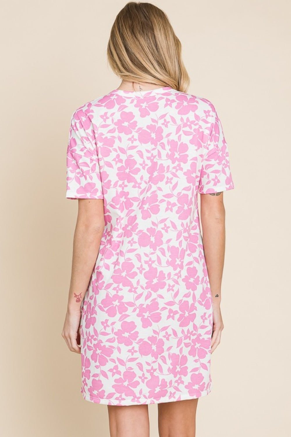 BOMBOMFloral Button Down Mini Dress with Pockets in Pink