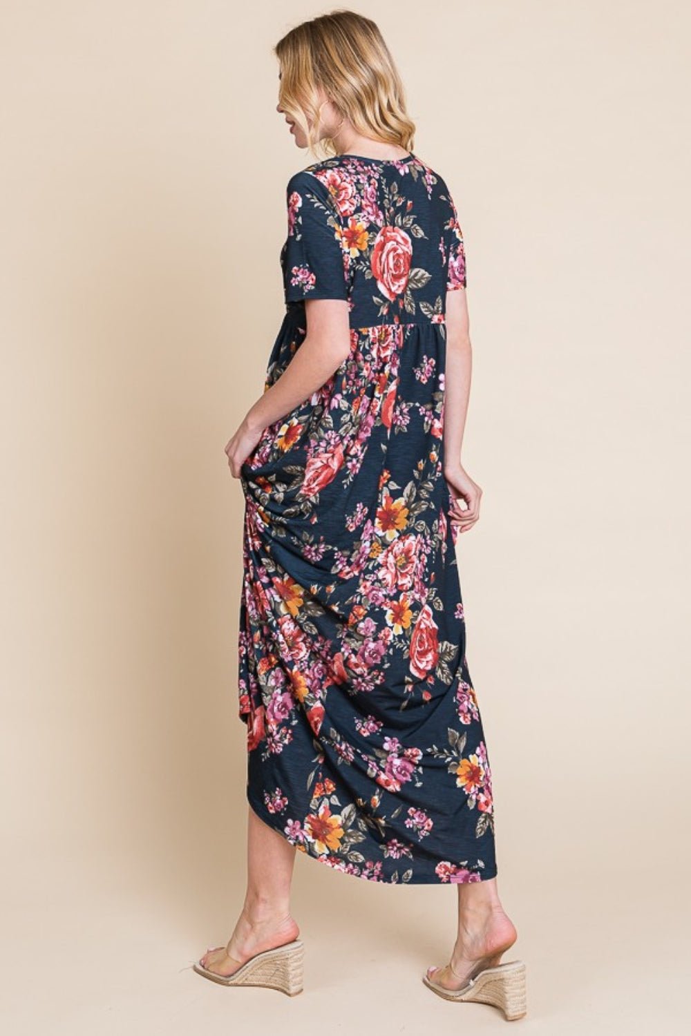 BOMBOMFloral Short Sleeve Maxi Dress