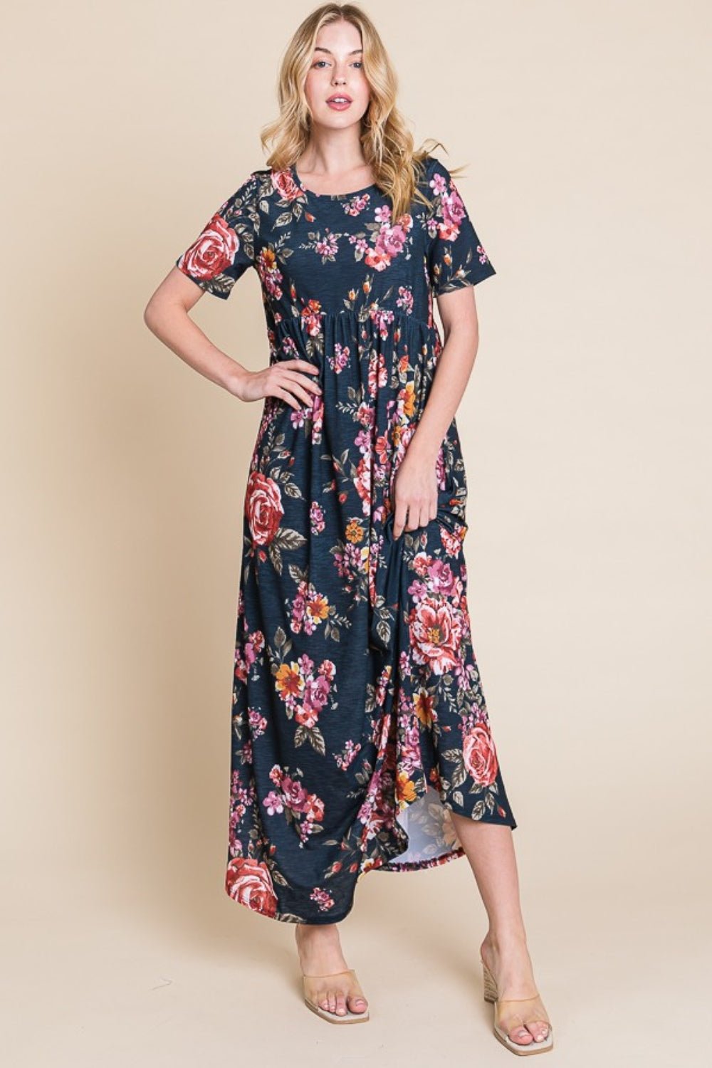 BOMBOMFloral Short Sleeve Maxi Dress