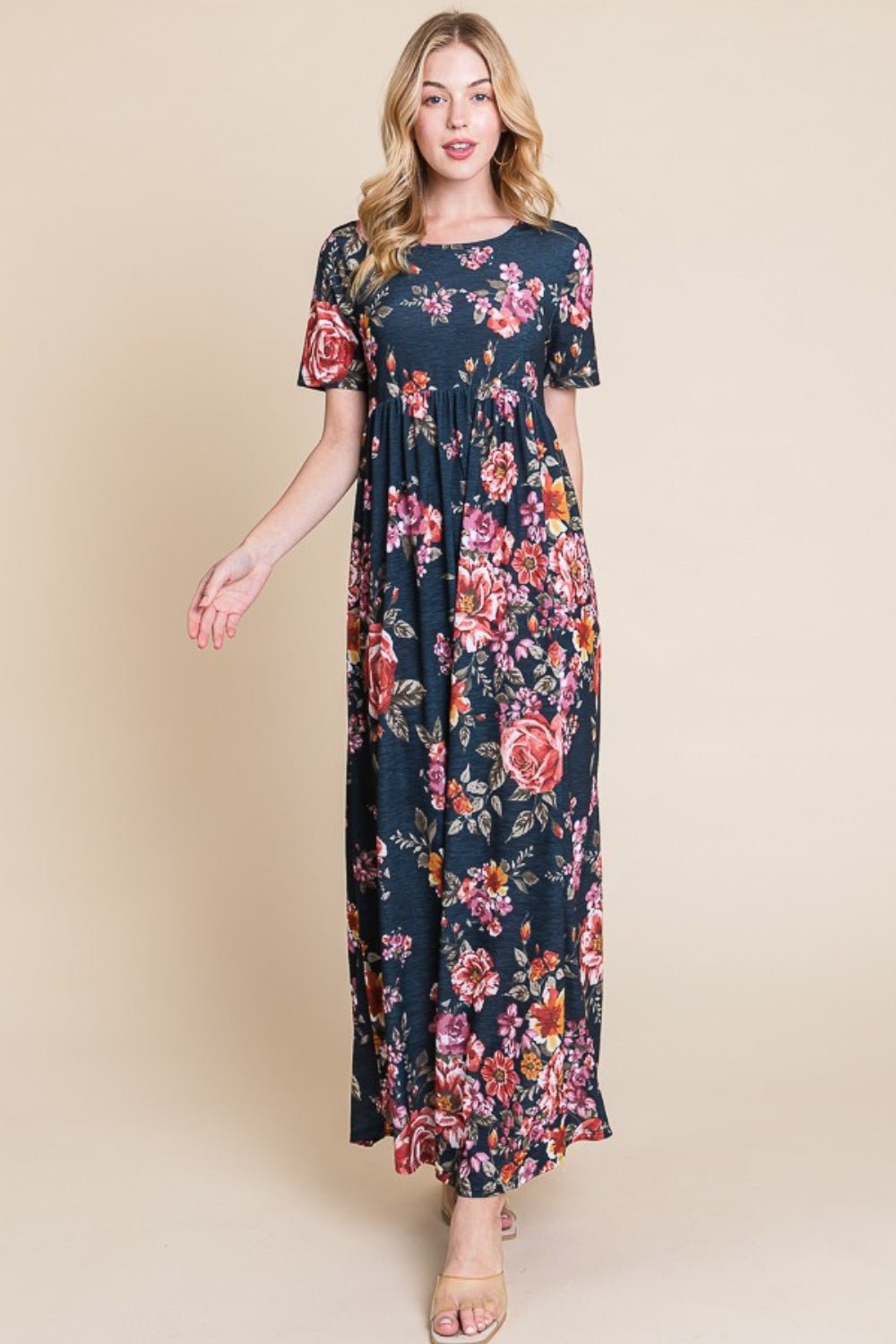 BOMBOMFloral Short Sleeve Maxi Dress