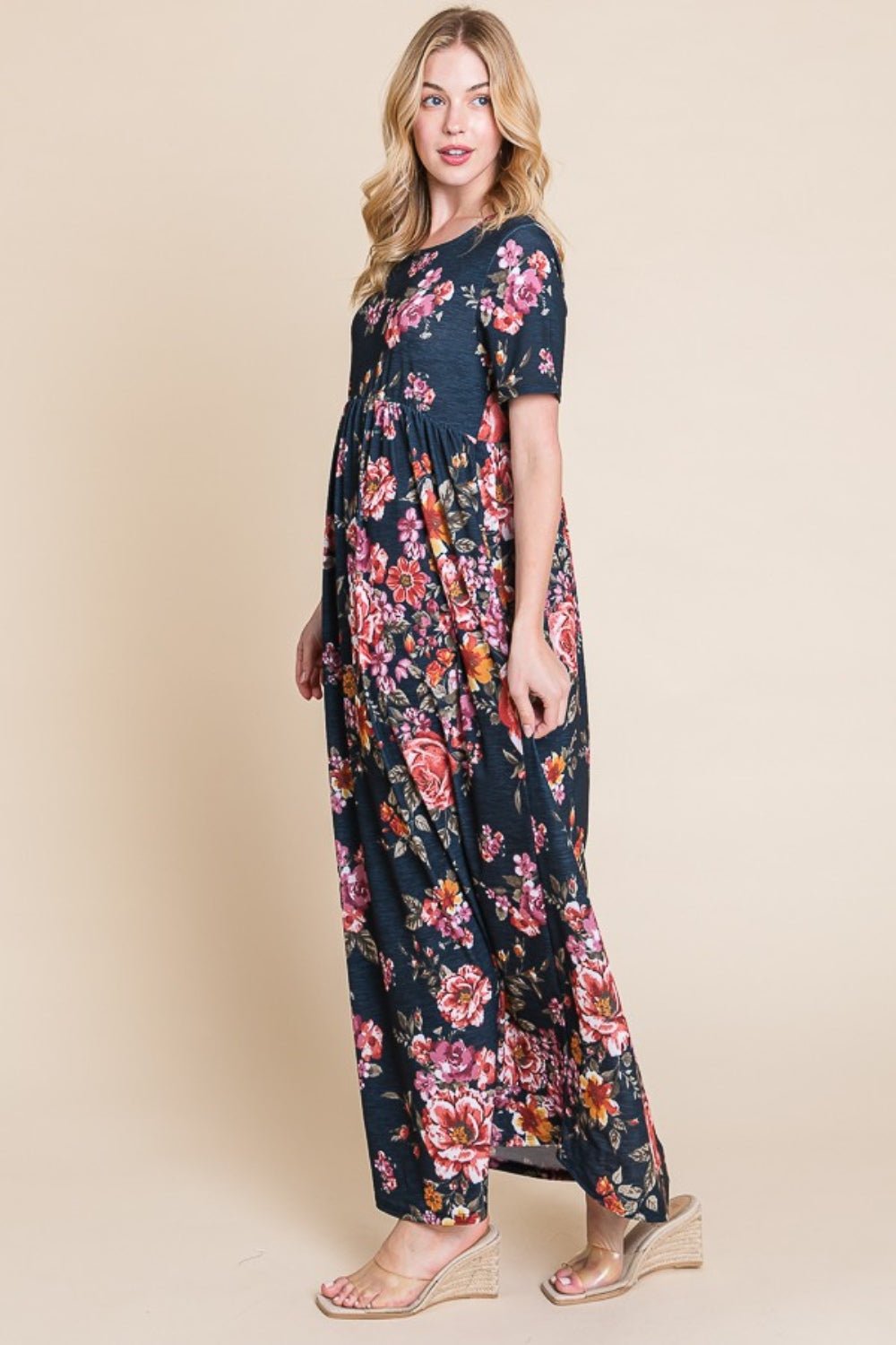 BOMBOMFloral Short Sleeve Maxi Dress