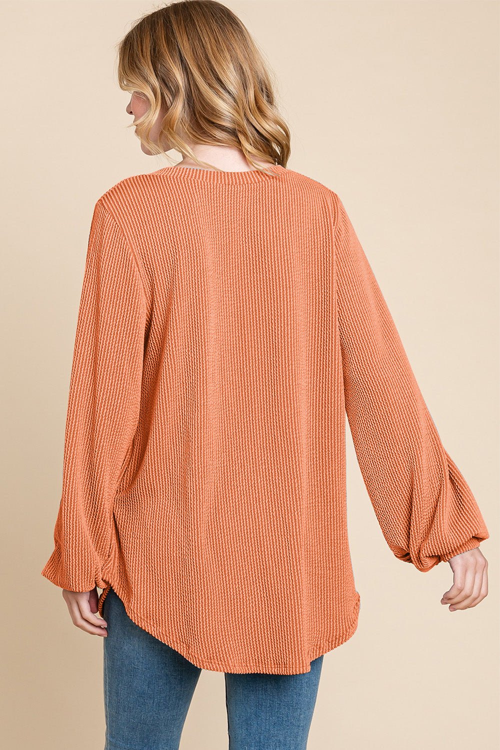 BOMBOMLong Sleeve Curved Hem Rib Knit T - Shirt in Pumpkin