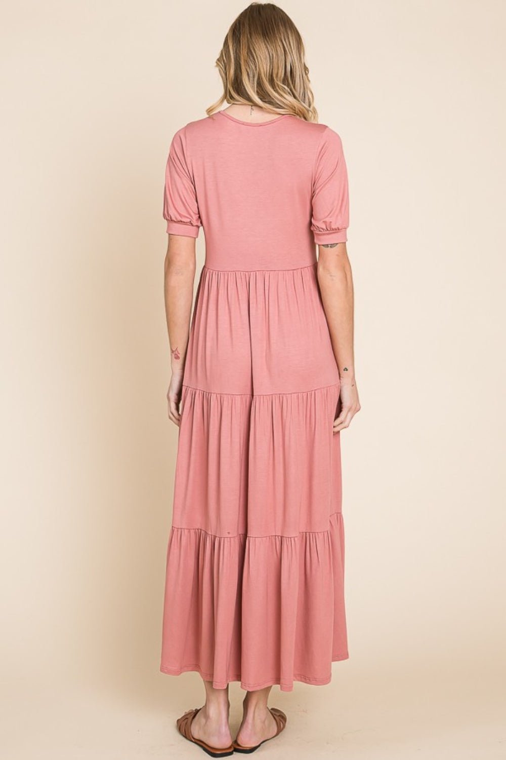 BOMBOMShort Sleeve Tiered Maxi Dress in Brick