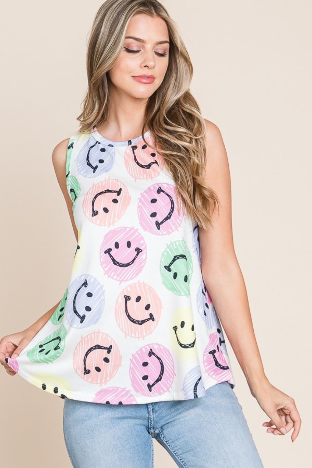 BOMBOMSmiley Face Tank Top in Ivory