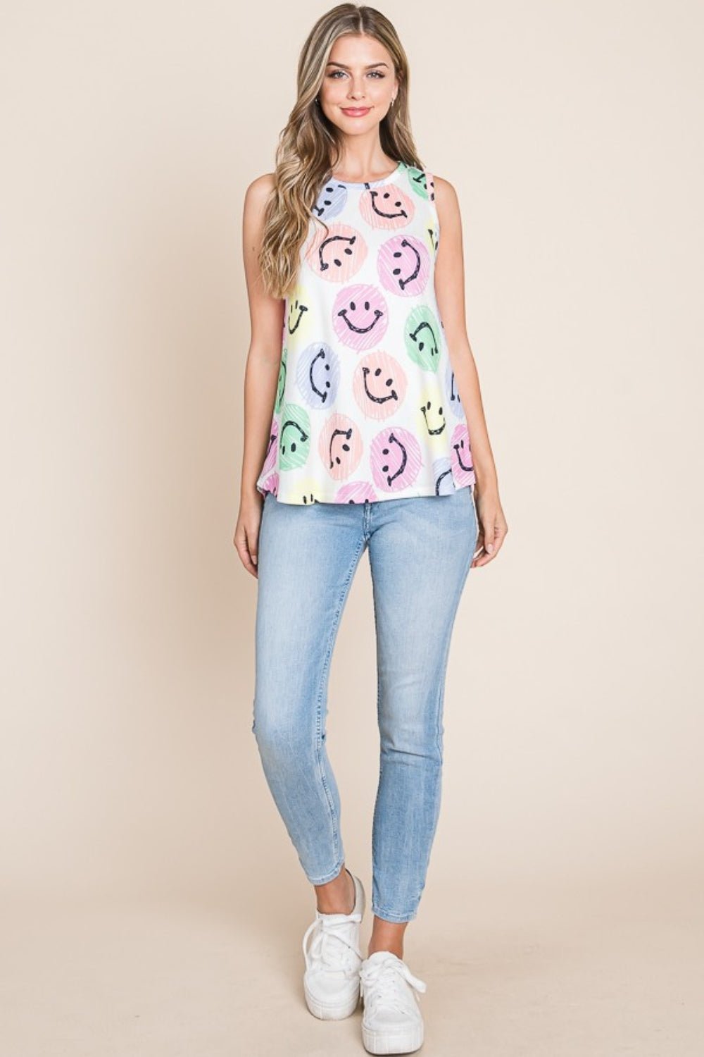 BOMBOMSmiley Face Tank Top in Ivory