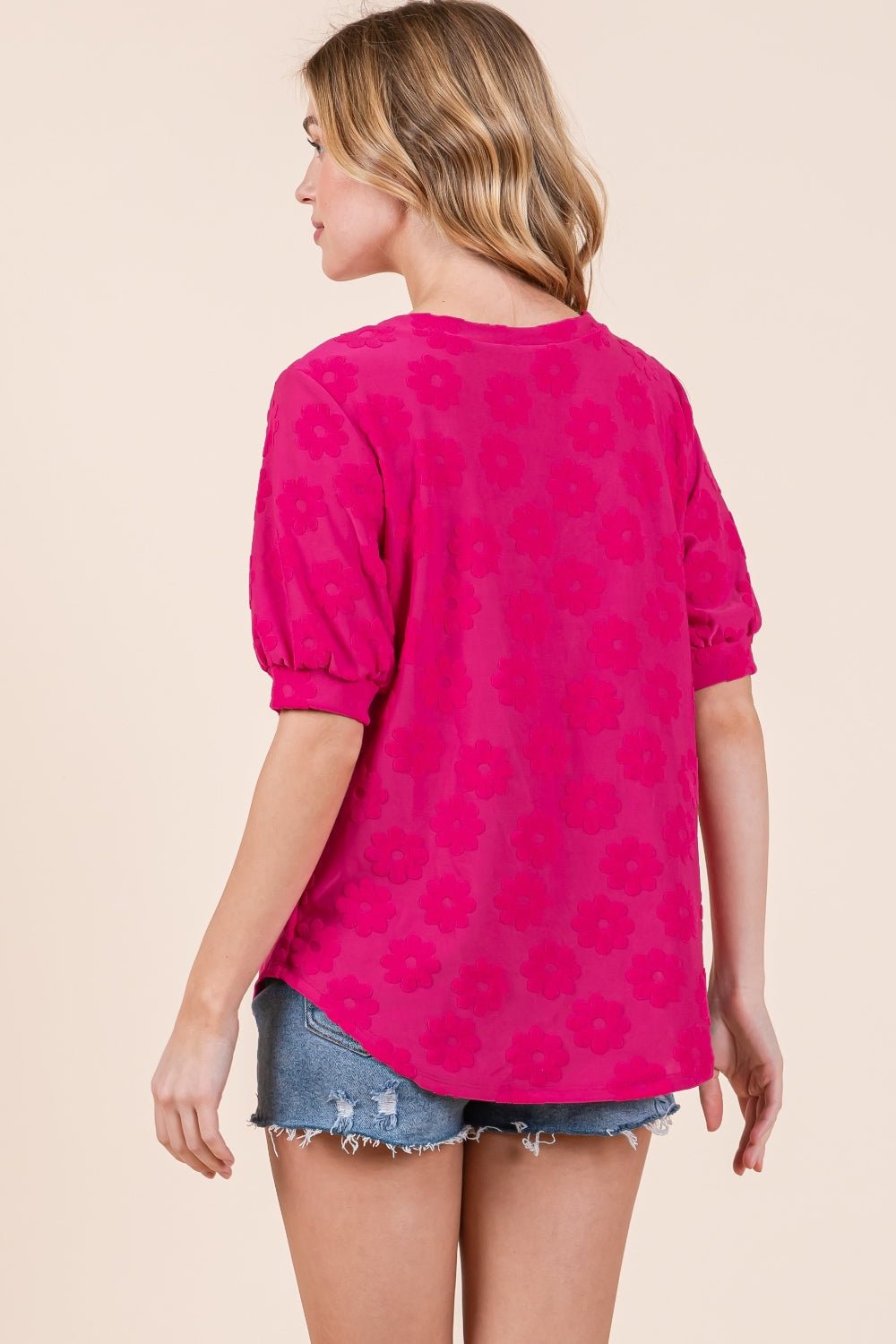 BOMBOMTextured Floral Pattern Top in Fuchsia