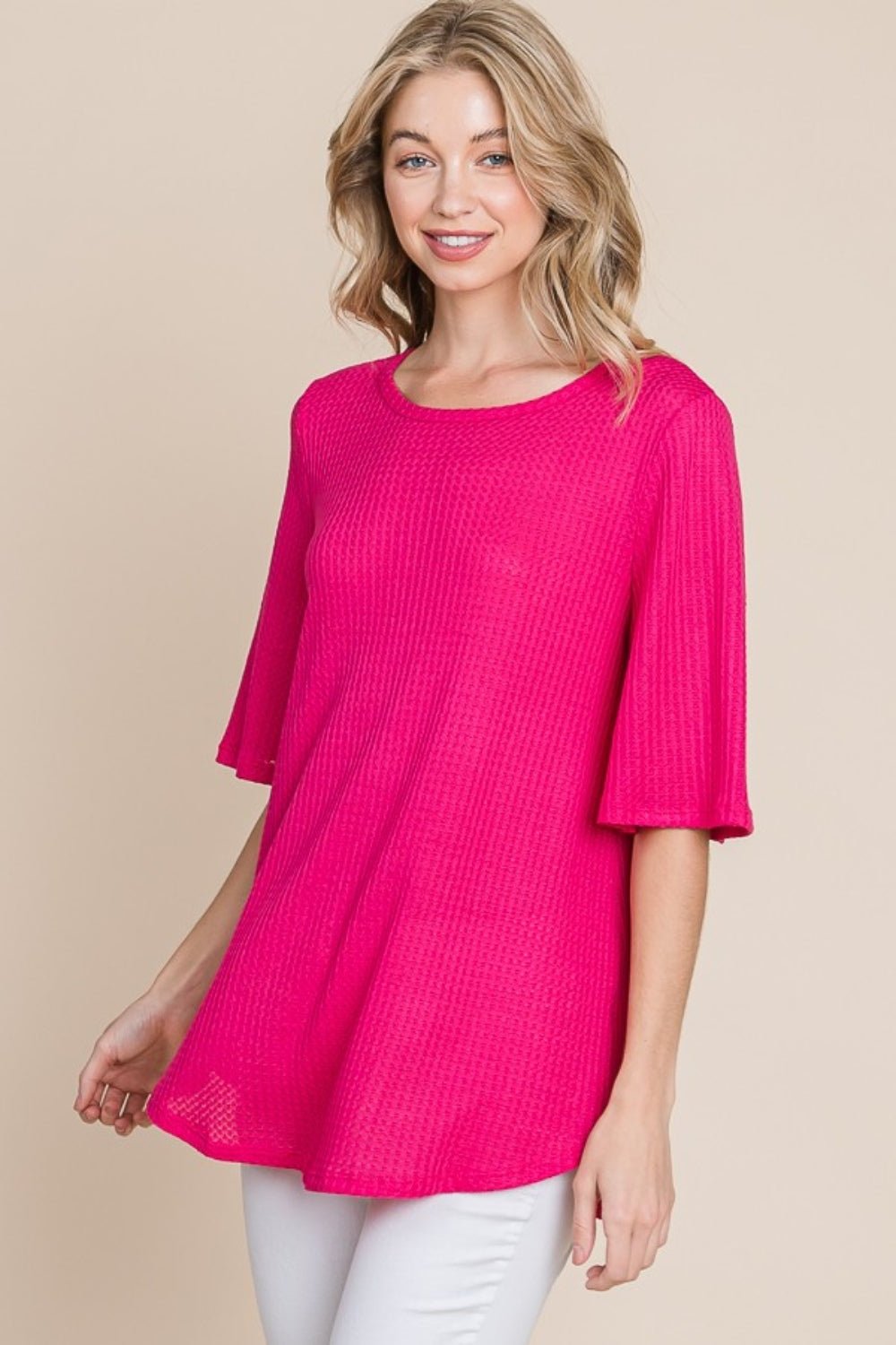 BOMBOMWaffle Knit T - Shirt in Fuchsia