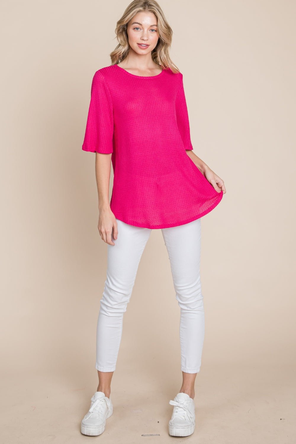 BOMBOMWaffle Knit T - Shirt in Fuchsia