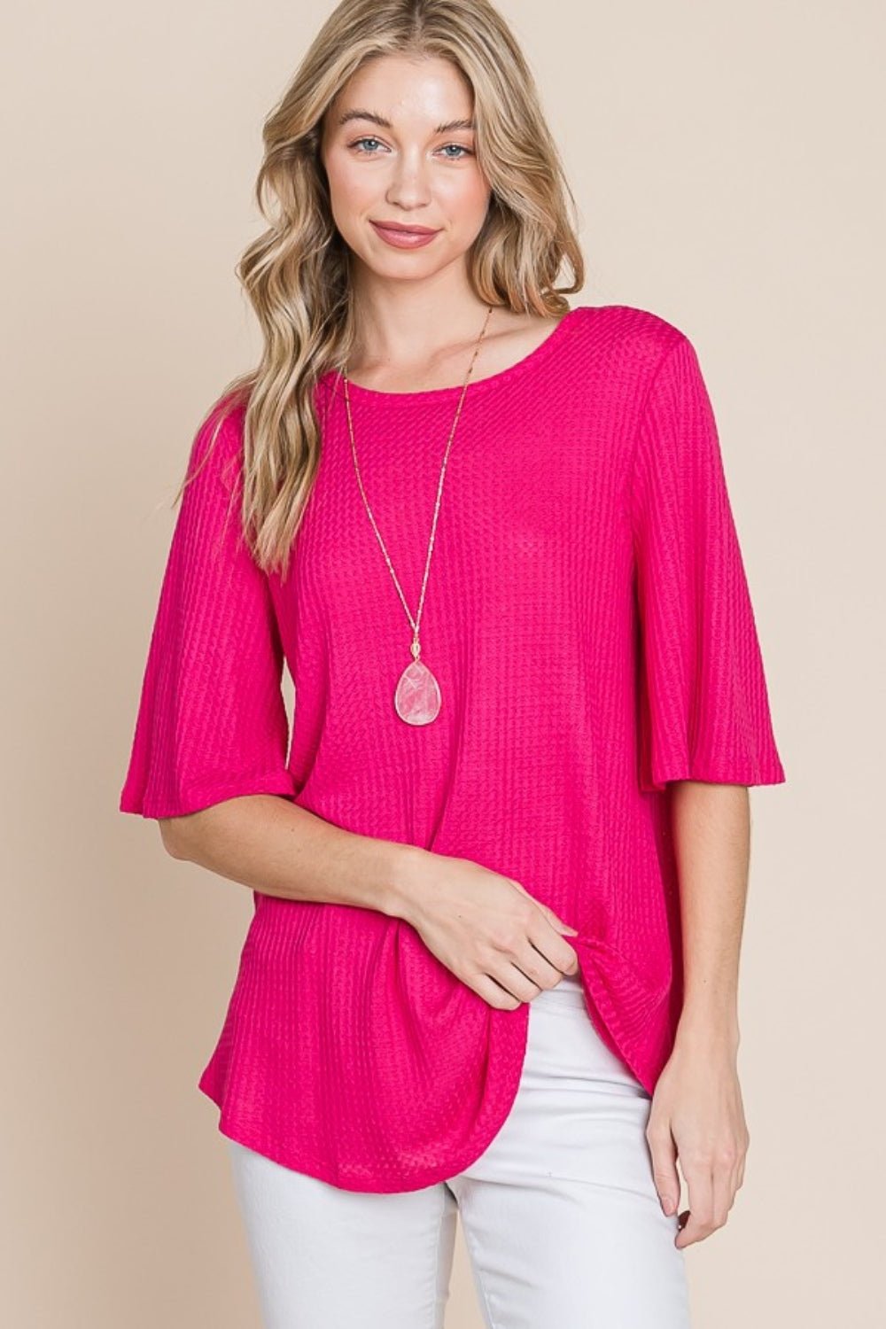 BOMBOMWaffle Knit T - Shirt in Fuchsia