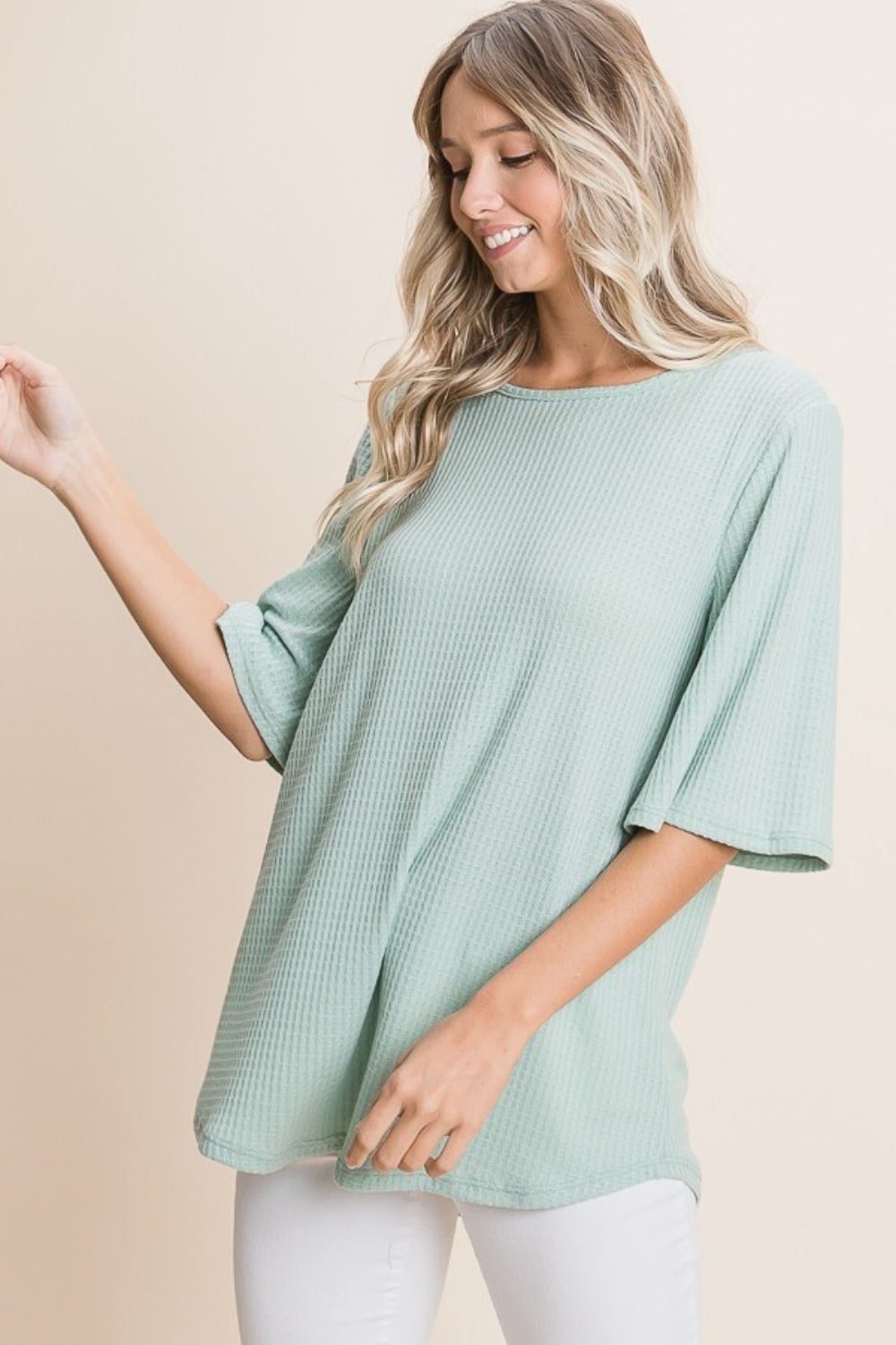 BOMBOMWaffle Knit T - Shirt in Sage