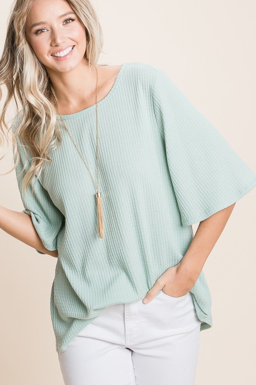 BOMBOMWaffle Knit T - Shirt in Sage