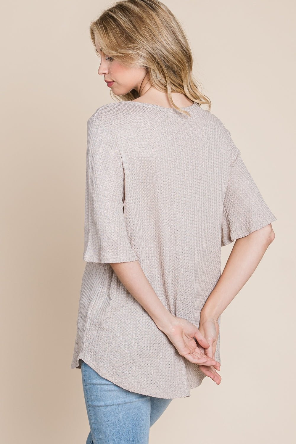 BOMBOMWaffle Knit T - Shirt in Sand