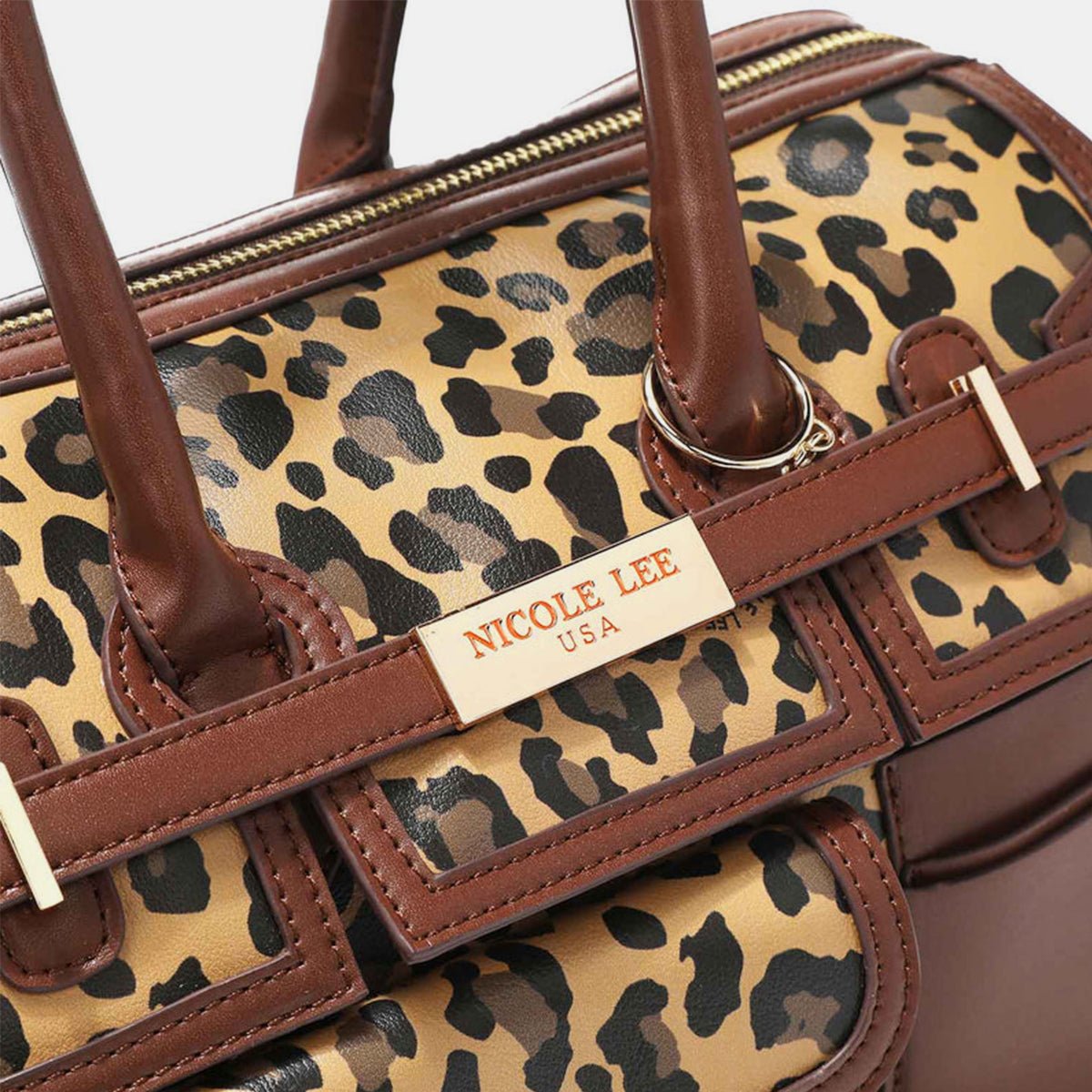 Brown Vegan Leather Leopard Print Boston BagBoston BagNicole Lee USA