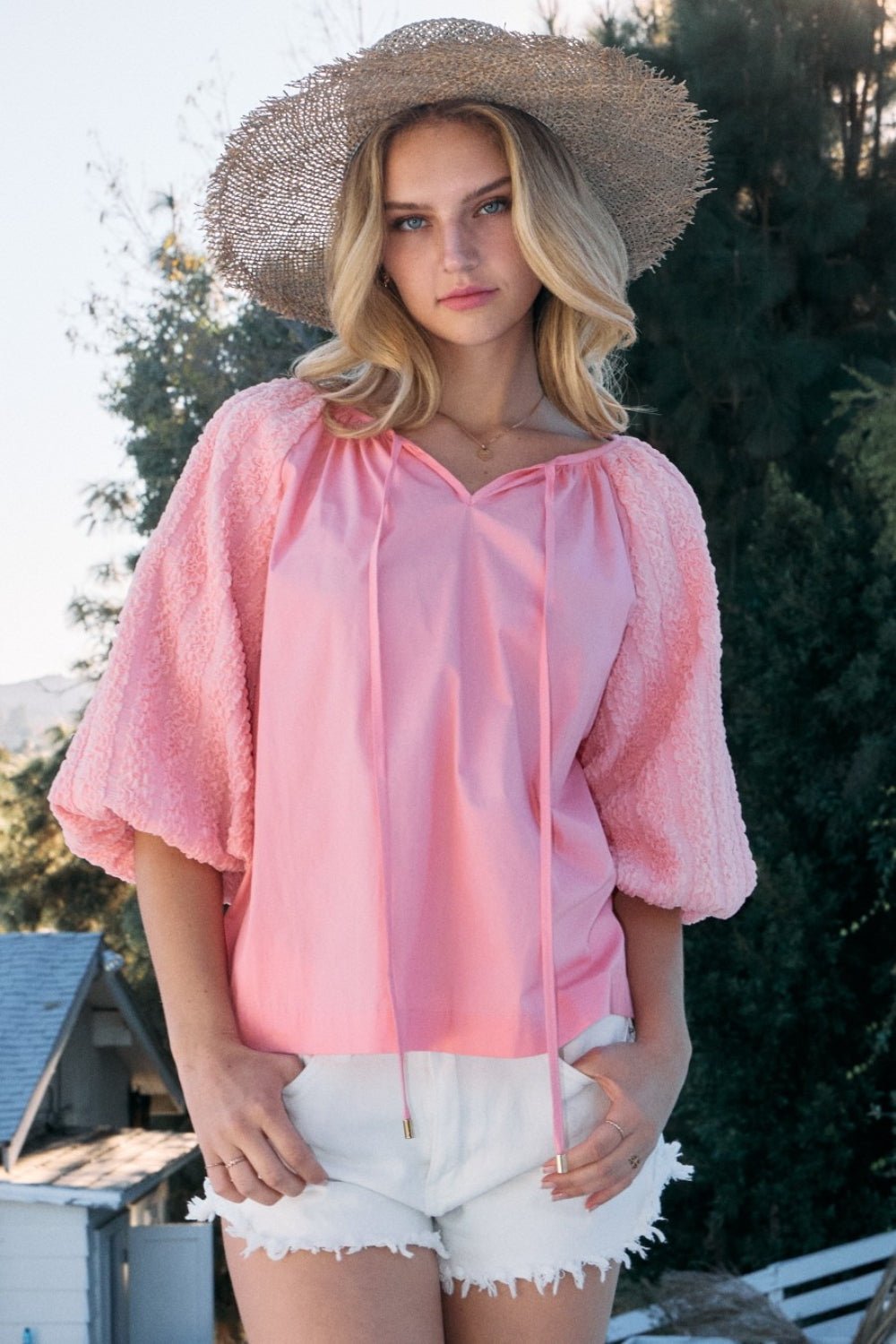 Bubble Sleeve Blouse in PinkTopODDI