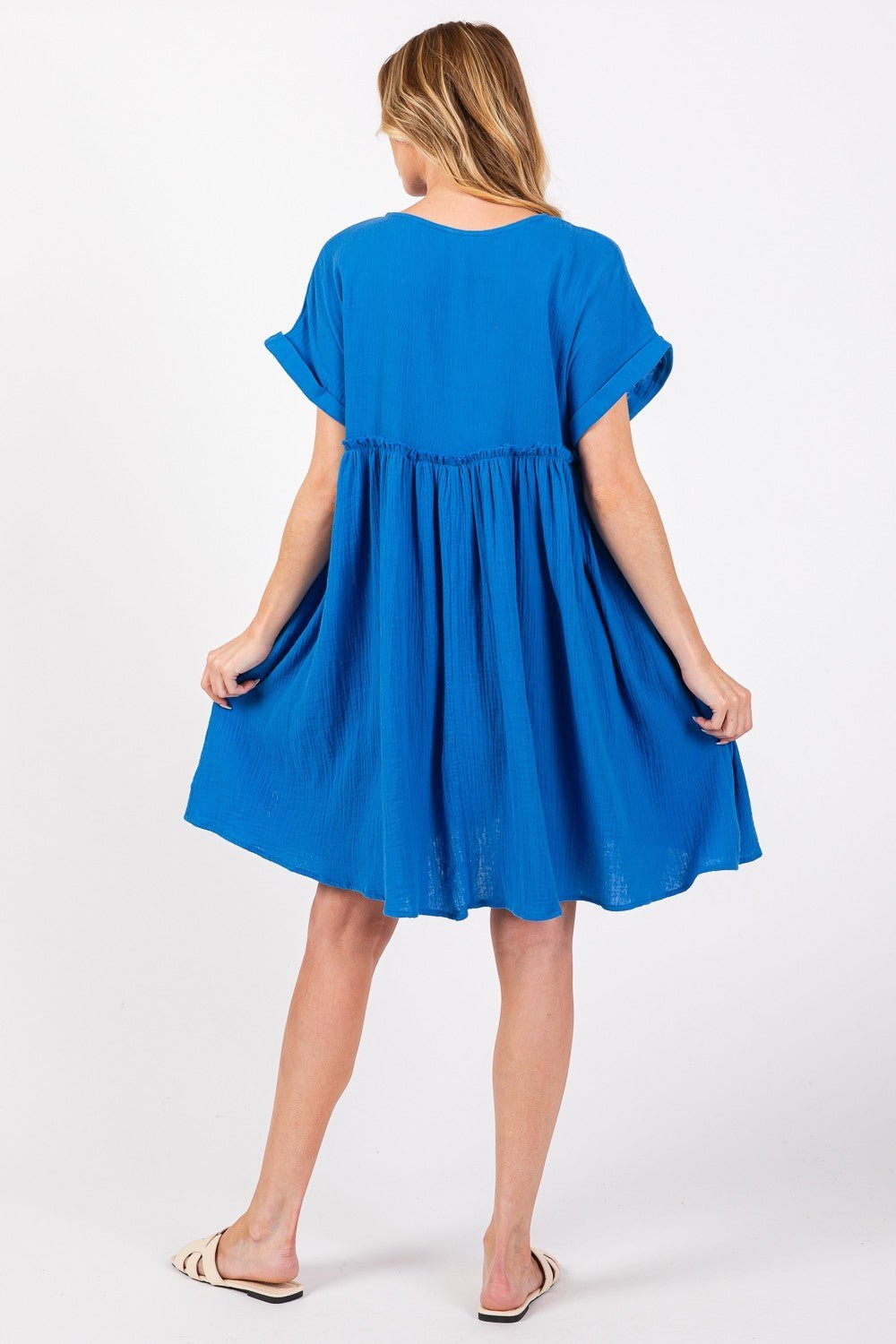 Button Up Short Sleeve Mini Dress in BlueMini DressSAGE+FIG