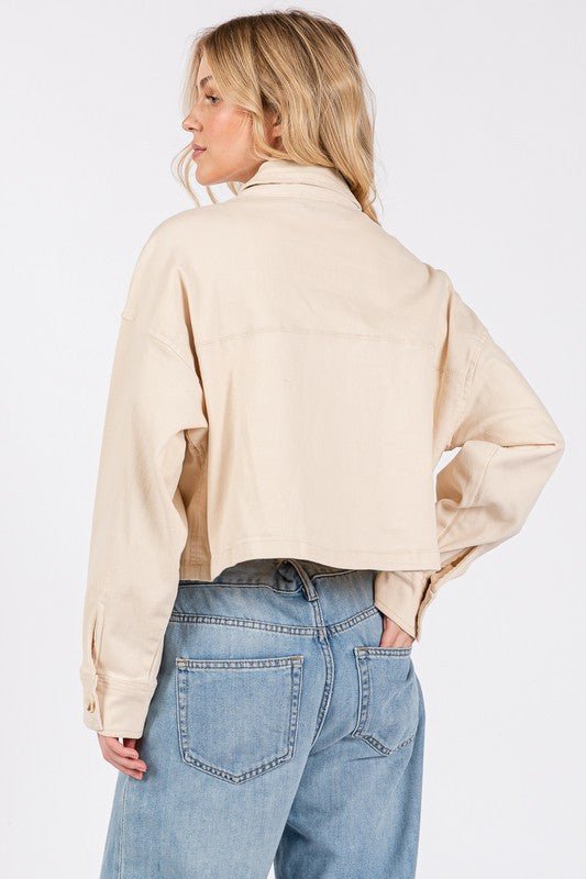 BYTOS - Button Down Cropped Denim Jacket in Tan