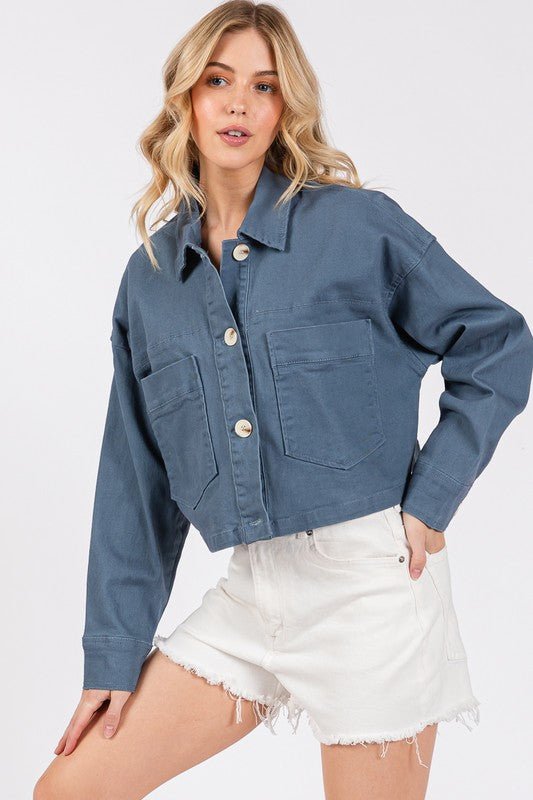 BYTOS - French Blue Button Down Cropped Denim Jacket