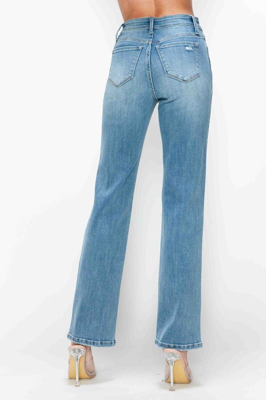 BYTOS - Medium Wash Distressed High Rise Straight Leg Jeans