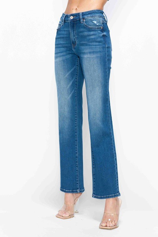 BYTOS - Medium Wash High Rise Straight Leg Jeans