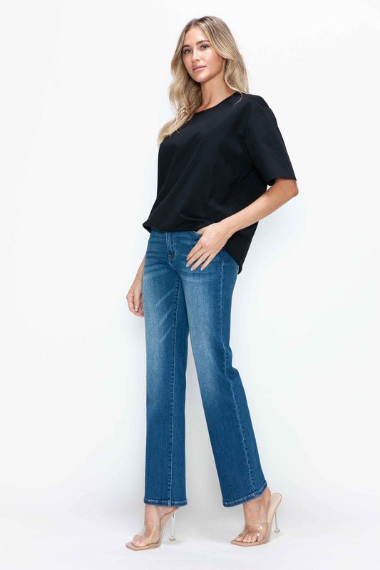 BYTOS - Medium Wash High Rise Straight Leg Jeans