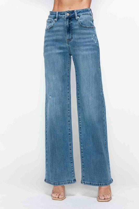 BYTOS - Medium Wash High Rise Wide Leg Jeans