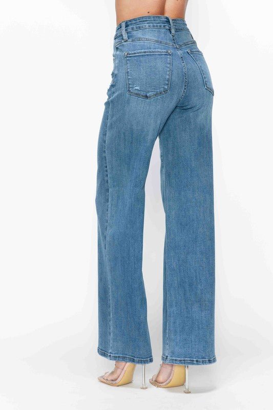 BYTOS - Medium Wash High Rise Wide Leg Jeans