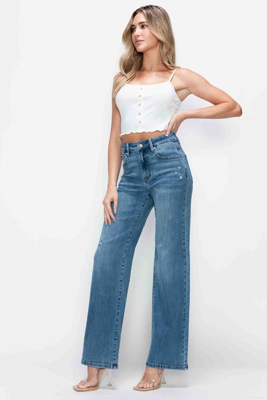 BYTOS - Medium Wash High Rise Wide Leg Jeans