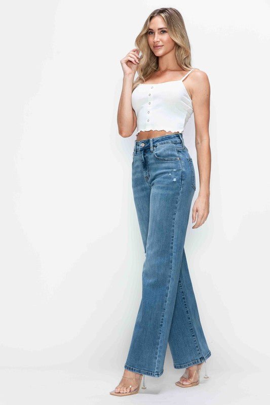 BYTOS - Medium Wash High Rise Wide Leg Jeans