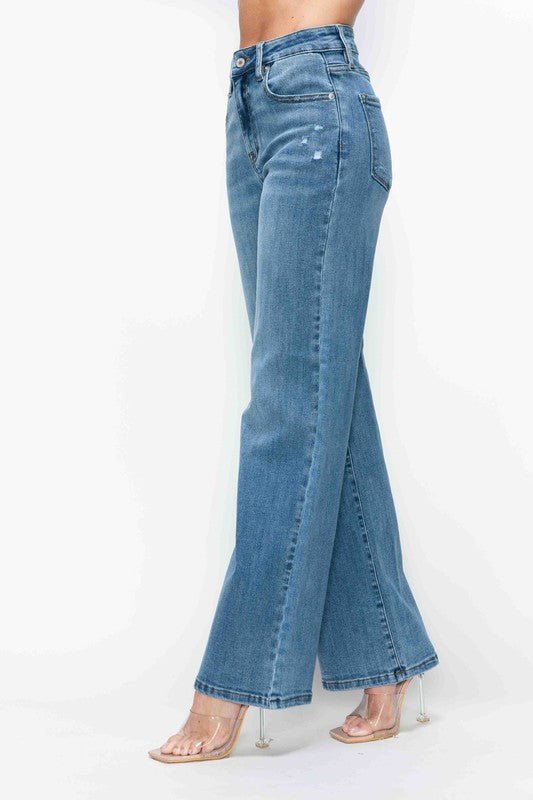 BYTOS - Medium Wash High Rise Wide Leg Jeans