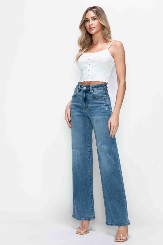 BYTOS - Medium Wash High Rise Wide Leg Jeans