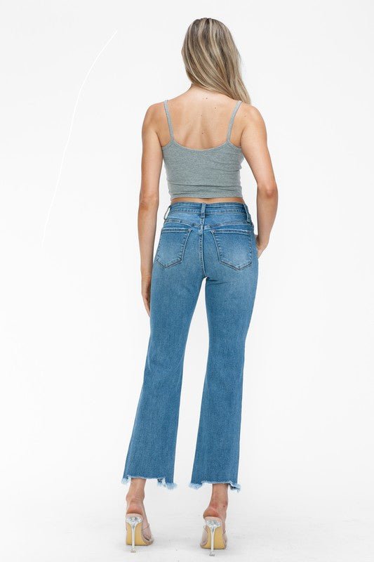 BYTOS - Medium Wash Raw Hem Mid Rise Crop Jeans