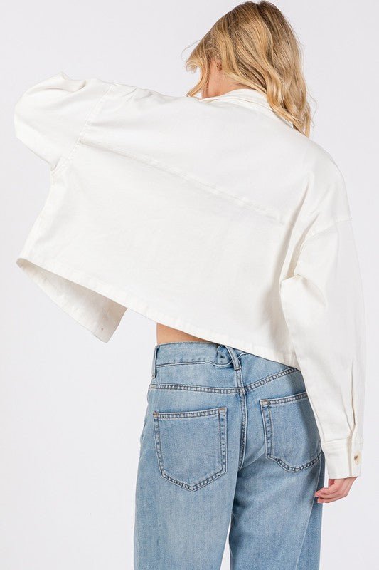 BYTOS - White Button Down Cropped Denim Jacket