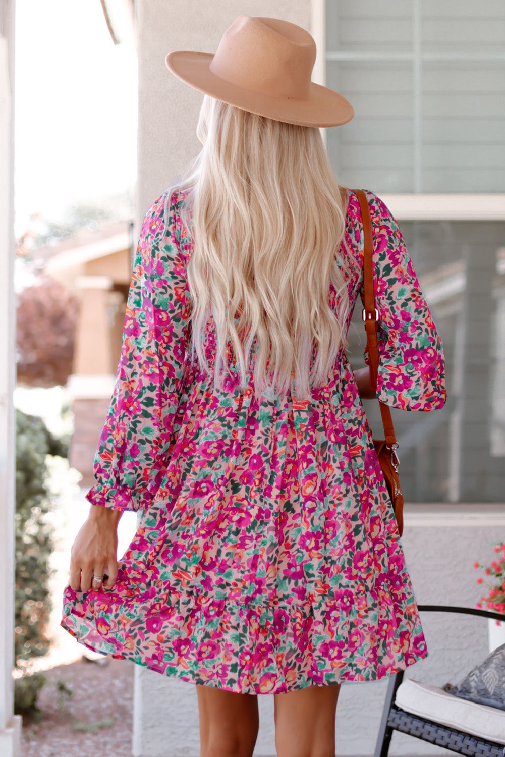 Floral Smocked V-Neck Mini Dress