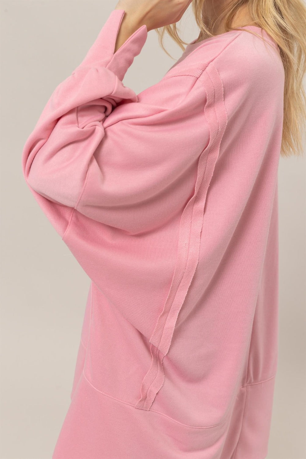 Pink French Terry Long Sleeve Tunic Sweatshirt