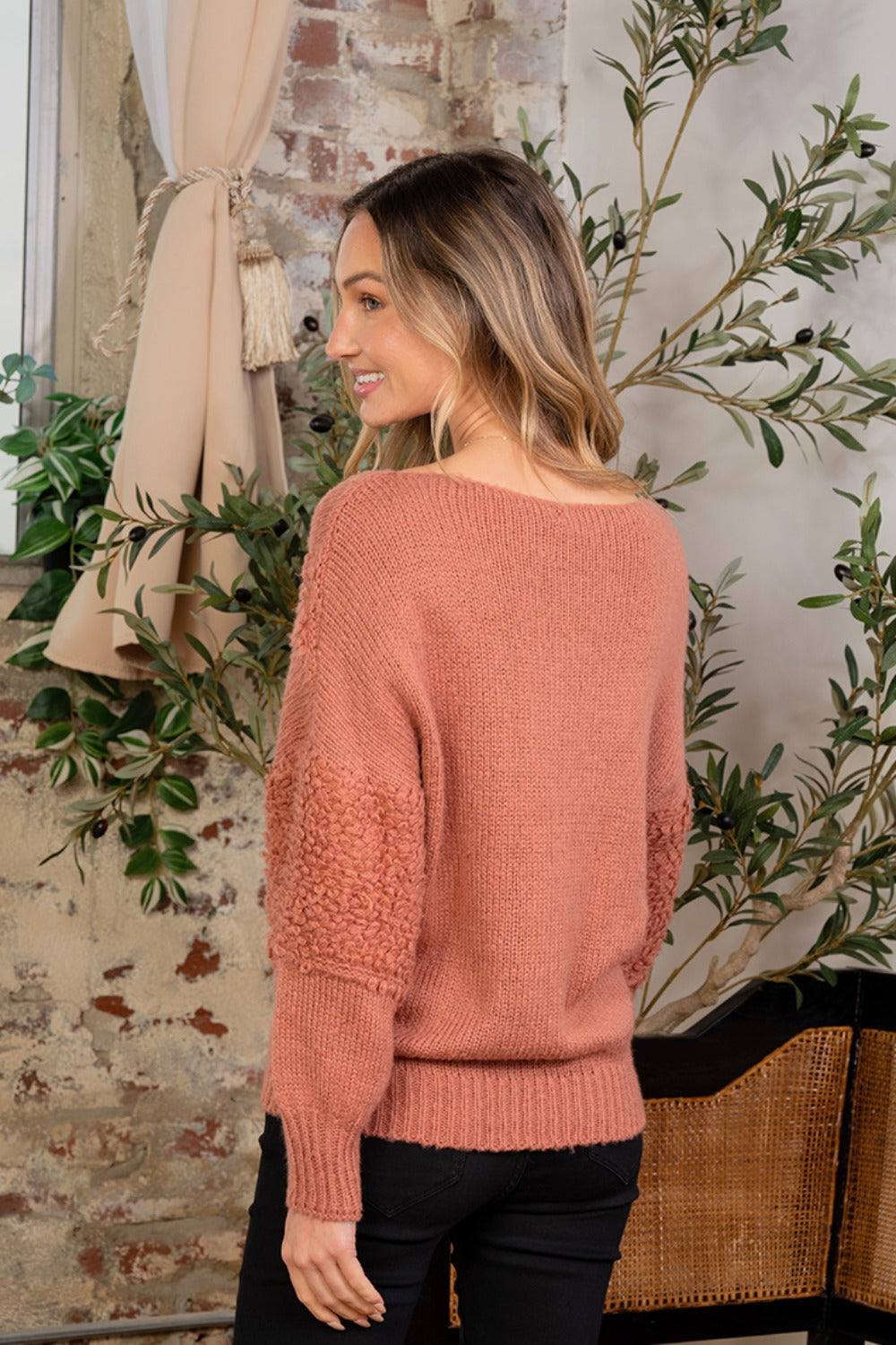 Boat Neck Long Sleeve Sweater in Mauve